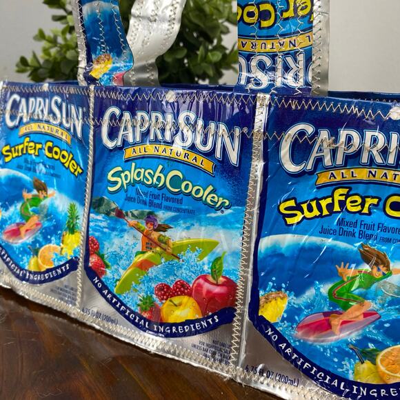 Handmade Capri Sun Purse Tote Bag Upcycled Repurposed Juice Pouches - Picture 2 of 7